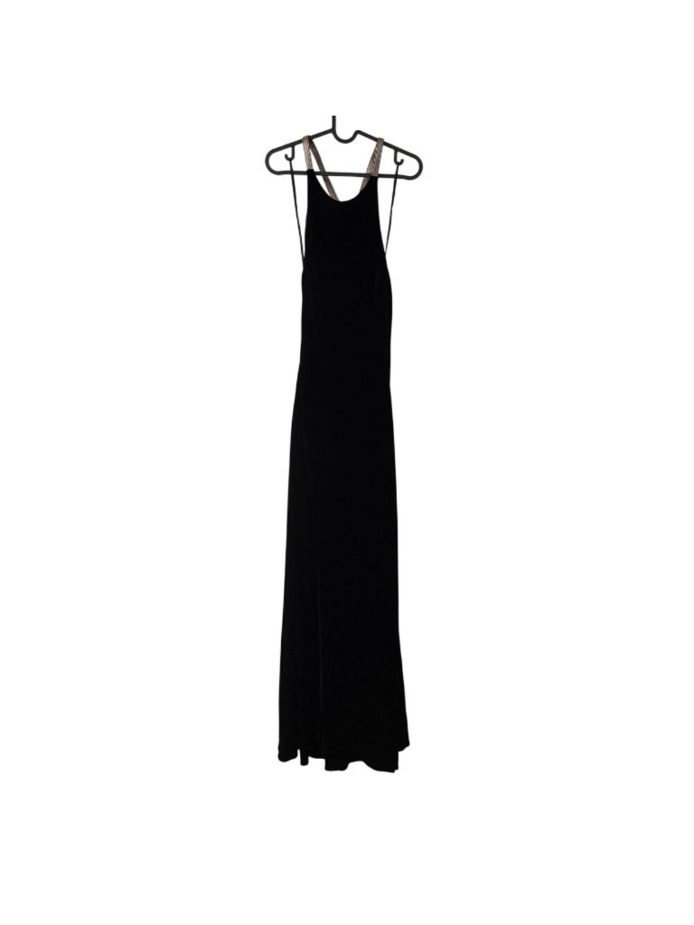Lauren Ralph Lauren Black Velvet Gunmetal Leather Strappy Back Maxi Dress 6